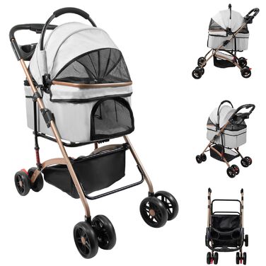 Візок для собак 3 в 1, складний, для маленьких собак та котів, знімний кошик, сітчасте вікно, оксфордська тканина, до 20 кг (Сірий)