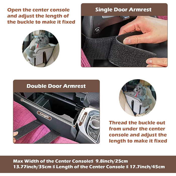 Автокрісло для собак та котів, Mittelkonsole, стабільне, з ременями, знімне, миється (Moiré)