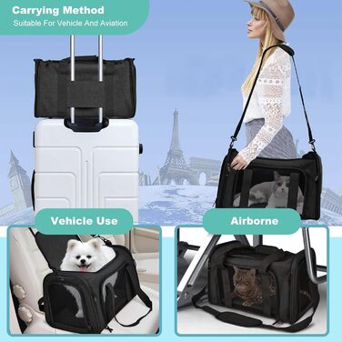 Транспортна сумка для кота/собаки PETCUTE, чорна, L, з підкладкою та плечовим ременем