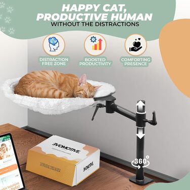 Котяче ліжко для столу Deskside Dreamer, біле, з 2 змінними чохлами (сітка та плюш), 360° обертання, регулювання висоти