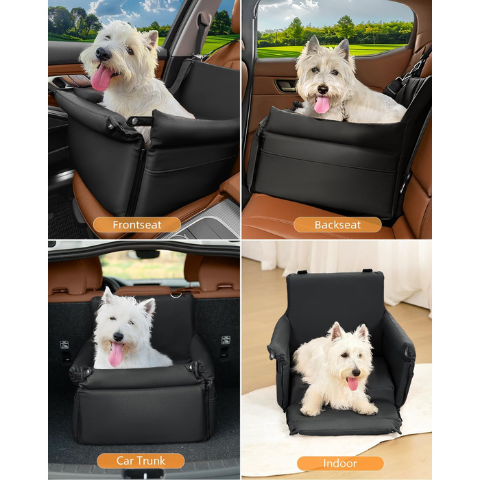 Автокрісло для собак, підвищувач для собак, автокрісло з підсумками, повідком, для тварин до 13,6 кг, шкіряне покриття