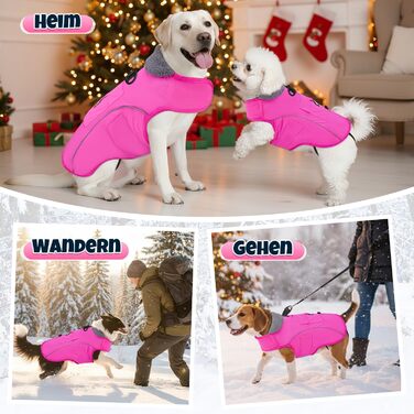 Зимова куртка для собак, водонепроникна та вітрозахисна флісова жилетка з кільцем D та кишенею, світловідбиваюча жилетка для середніх собак, для прогулянок, розмір XL, рожева