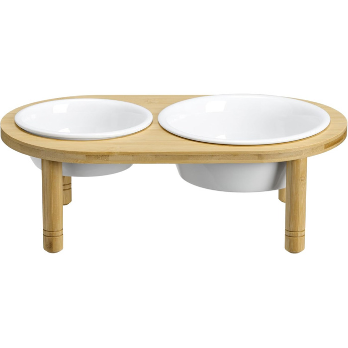 Підвищена годівниця для собак Navaris - 350 & 650 мл - керамічна миска на бамбуковому підставці, для води та корму, миється в посудомийній машині, сумісна з мікрохвильовою піччю, стиль 2