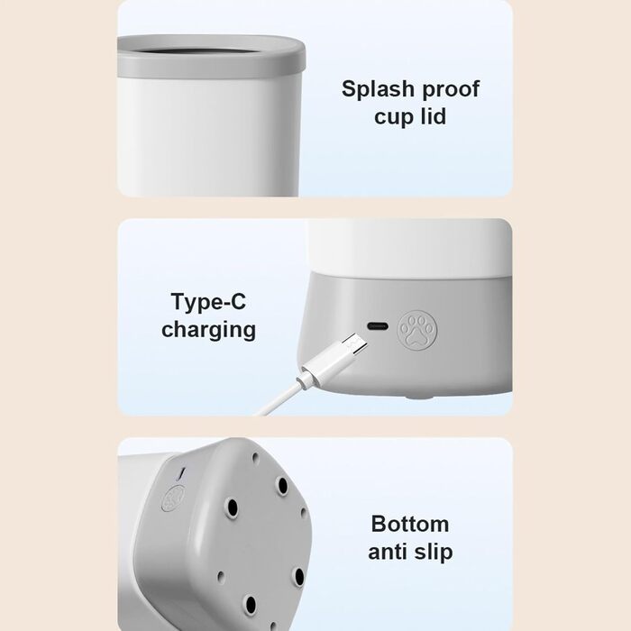 Очищувач лап для собак Patifirst - мийка для лап тварин, 2 швидкості, аксесуар для догляду з бризкозахистом, для щоденного використання, подорожей, активного відпочинку, купання після прогулянки (сірий)