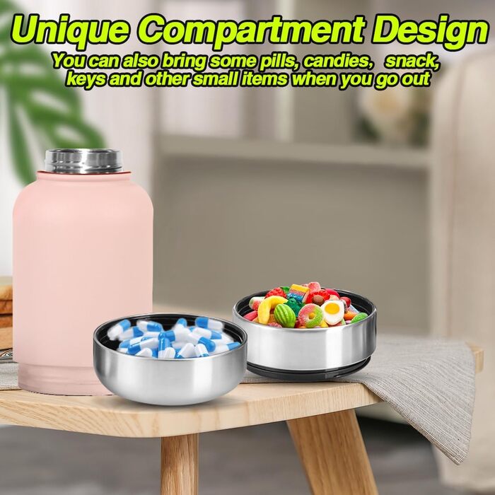 Водяна пляшка для собак на прогулянці, 950 мл, з мискою, ізольована, нержавіюча сталь, термопляшка для собак, рожева