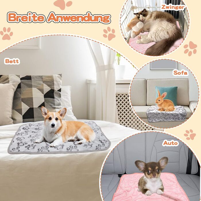 М'яка ковдра для собак та котів, 2 шт. 80x60 см сіра + 1 шт. 60x80 см рожева, для дому та подорожей