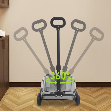 Візок для собак, складаний, Mini, сірий. Візок-хазяйка для маленьких собак та дітей, для подорожей, з регульованою ручкою, 53-76 см, кут 45°, до 7.5 кг, 86x51x35 см