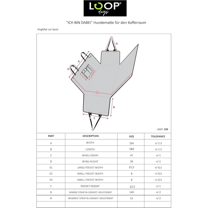 Захист для автосидіння Loop Hundematte: водонепроникний килимок для собак з кишенями, антислизький, миючий | LOOP-DMK5000