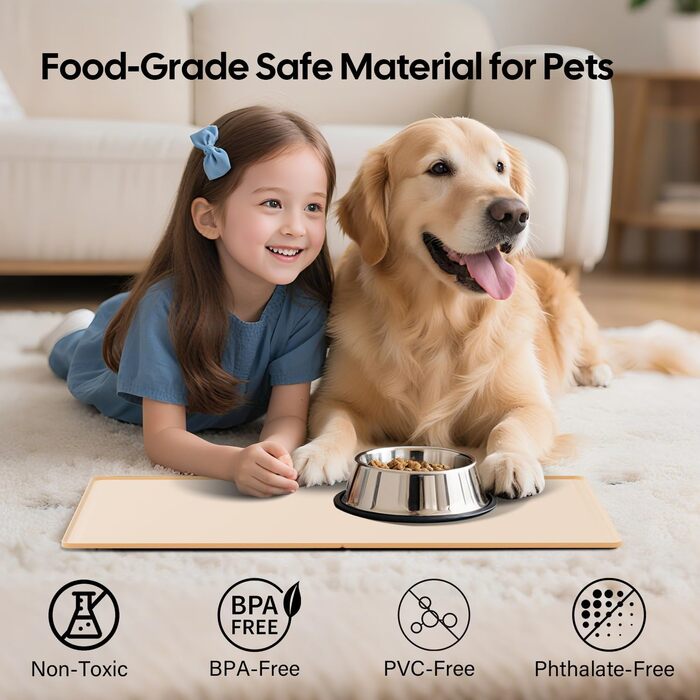 Килимок для годування собак та котів з силікону харчової якості, з піднятими бортиками, неслизький, жовтий (L)