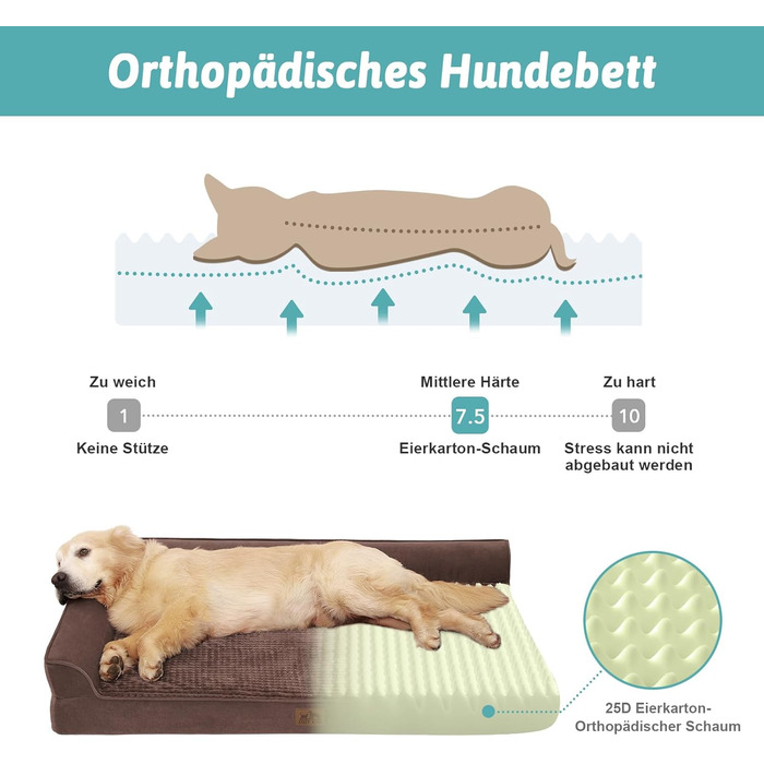 Ортопедичне ліжко для собак, 19 см товщиною, диван для середніх собак, знімний та пральний, неслизьке дно, водонепроникна підкладка, коричневий, 76x51x19 см
