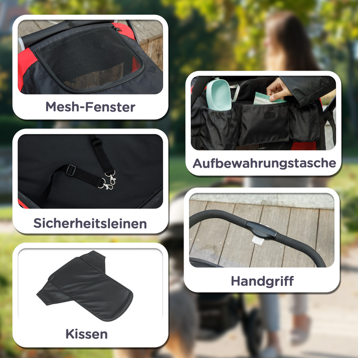 PawHut Dog Stroller Dog Buggy Foldable для великих собак і кішок до 30 кг Cat Buggy з подушками Сітка Вікна Двері Сумка для зберігання Котяча коляска з безпечними повідцями, гальмами, Баггі Чорний | Аосом