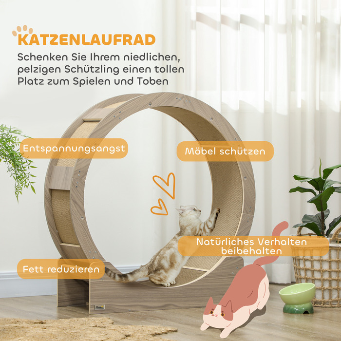 PawHut Cat Balance Bike Беговел для кішок 91 см з гальмом, кігтеточкою, котячим колесом для здорових фізичних вправ, релаксації, горіх | Аосом