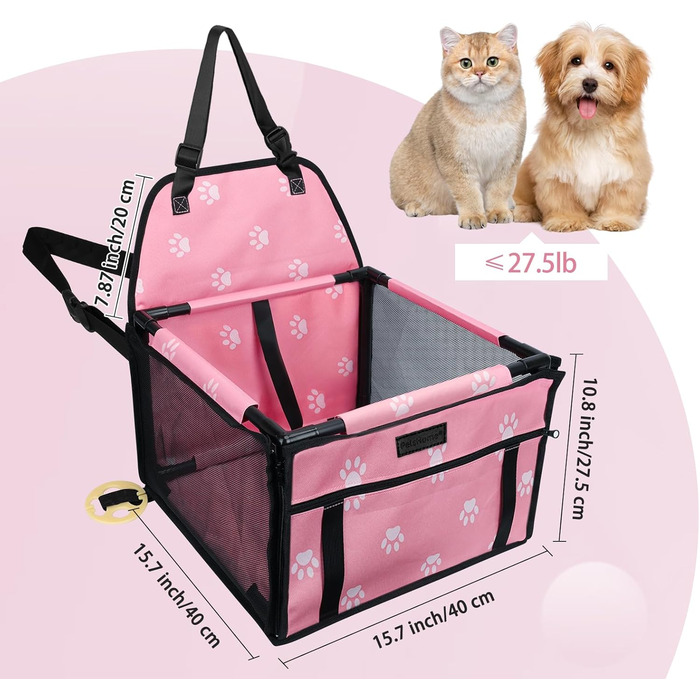 Сидіння для собак PetsHome у авто, складне, водонепроникне, дихаюче, оксфорд, з 12 ПВХ трубками, автокрісло-бустер для малих і середніх собак і цуценят