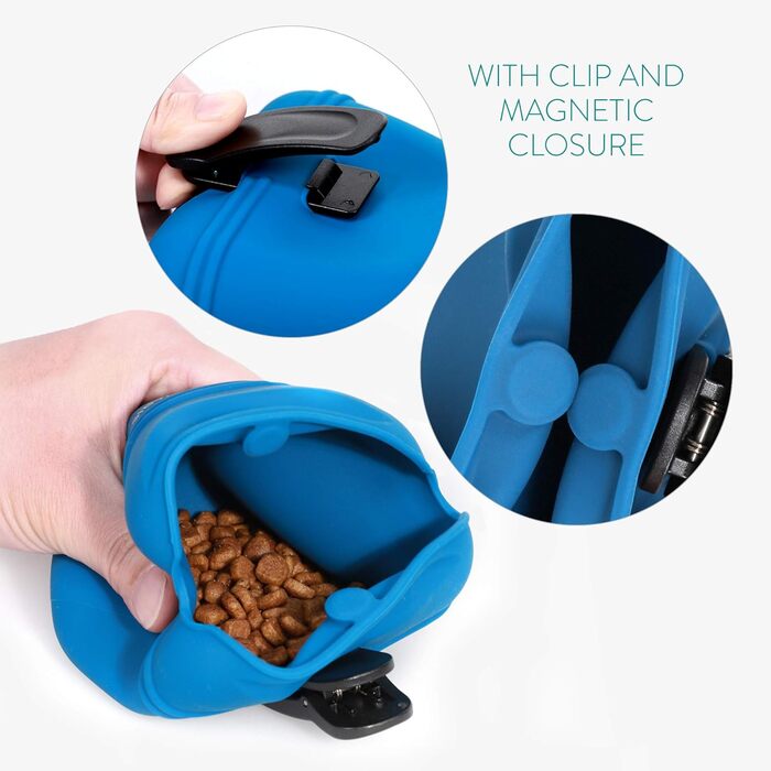 Набір з 2 силіконових мішечків для корму Navaris - 2 шт. для ласощів, сухого та вологого корму для собак, сірий & темно-синій