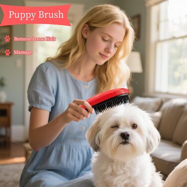 Щітка для собак у вигляді коми, підходить для Йоркширського тер'єра, Ши-тцу, Мальтезе, Мальтіпу, Померанського - м'які щетинки для легкого видалення шерсті, аксесуар для цуценят (Рожеве золото) (Рожевий)