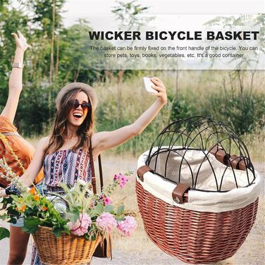 Фарбований плетіний кошик для тварин на велосипед Yeehliny, коричневий, з металевим покриттям, знімний, для собак та котів