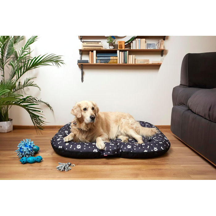 Водонепроникне лежанка для собак, лежанка-матрац з Codura, великі породи, чорний колір з білим візерунком, розмір XL (105 x 85 см)