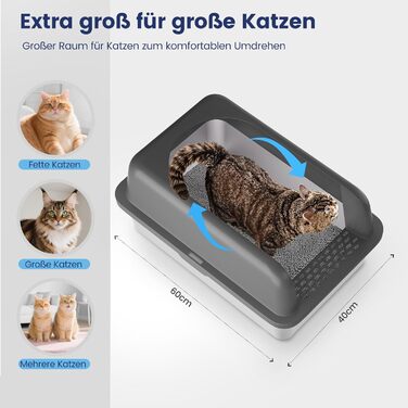 Лотки для котів Katzenklo Edelstahl XL: нержавіюча сталь, 60x40x30 см, з лопаткою та килимком, для великих котів