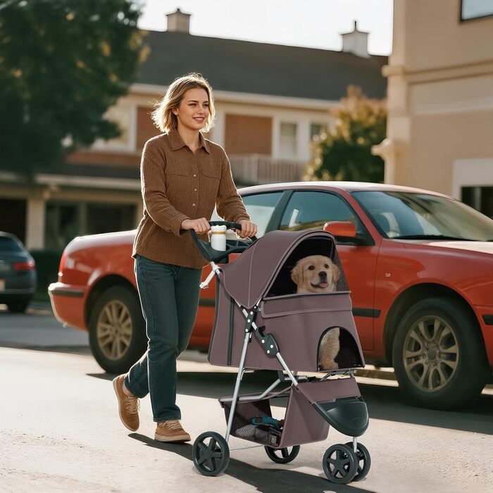 Візок для тварин: для собак та котів, 3 колеса, складна конструкція, з кошиком та тримачем для напоїв