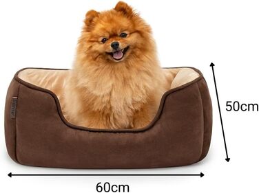 Lionto Крісло-ліжко для собак та котів 2-в-1, 60x50 см, коричнево-бежеве, зручний вхід, м'яке, з обортною подушкою, легко чиститься, Wildlederoptik