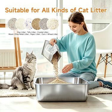 Лоток для котів із нержавіючої сталі, беззапашний та легкий у догляді, металевий (сріблястий, 44×34×13 см)