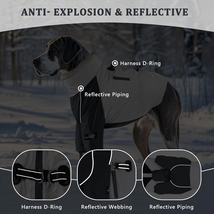 Теплий водонепроникний жилет для собак середнього та великого розміру з кільцем для повідка та кишенею. Зимовий костюм для собак, в'язаний фліс, захист від вітру та снігу, сірий, XL