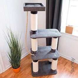 Дряпка для котів Cleo сіра 60x44x150 см з 12 см стовпами з сизалю, ігрова зона, місце для відпочинку, міцна конструкція, сизалевий канат для гри