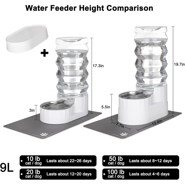 Автоматичний поїльник для тварин Sfozstra, нержавіюча сталь, 9L, з водонепроникним підкладкою та піднятим краєм для котів та собак