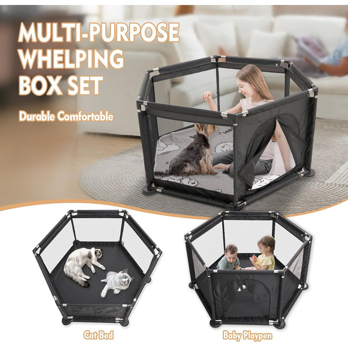 Кінь-вольєр для цуценят шестигранний, 122x65 см, чорний. Ідеально для великих та маленьких порід. Аксесуари для цуценят.