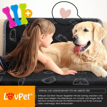 Lovpet® водонепроникна флісова ковдра для собак і котів XL, 152x127 см, з 3 жувальними кістками, двосторонній захист меблів, машинне прання, чорна
