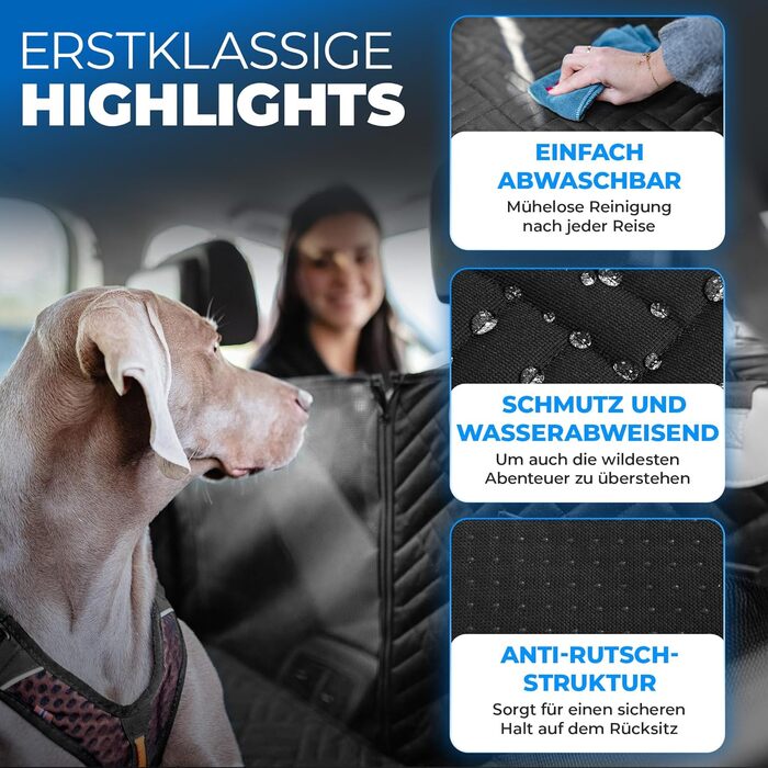 Захисна деки для собак у машину - водонепроникна та стійка до подряпин. Захист заднього сидіння, включає сумку та ремені.