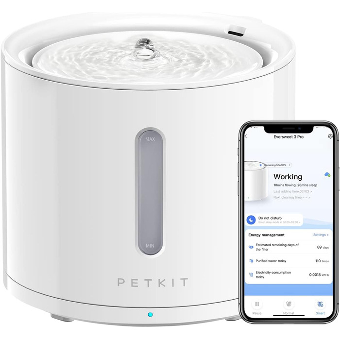 Автоматичний розумний фонтан PETKIT для котів і собак, бездротова помпа, 2 л, з видимим рівнем води, фільтром, керуванням через додаток, ультратихий