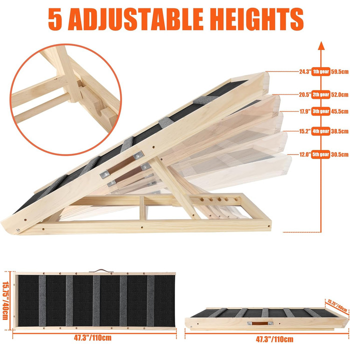 Рампа для домашніх тварин складна дерев'яна, 110 см, регульована висота, для собак та котів