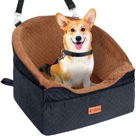 Автокрісло для собак Vivifying: підходить для малих та середніх порід (до 13,6 кг), з підйомником, кишеньками та ременем безпеки, коричнево-чорне