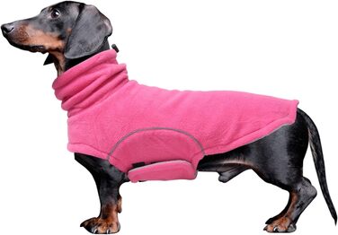 Теплий флісовий пуловер для собак, теплий одяг для такс, одяг для собак з отвором для повідка, відбиваюча мініатюрна одяг для такс на зиму, для холодної погоди, для дому та вулиці (XS(довжина спини: 31~33см), рожевий)