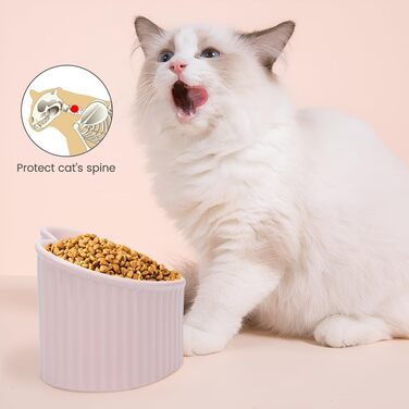 Підвищені миски для котів у формі серця, кераміка, підняті миски для котів, проти блювоти, без стресу, станція для води та корму, придатні для мікрохвильової печі, аксесуари для тварин для маленьких котів та собак (Рожевий)