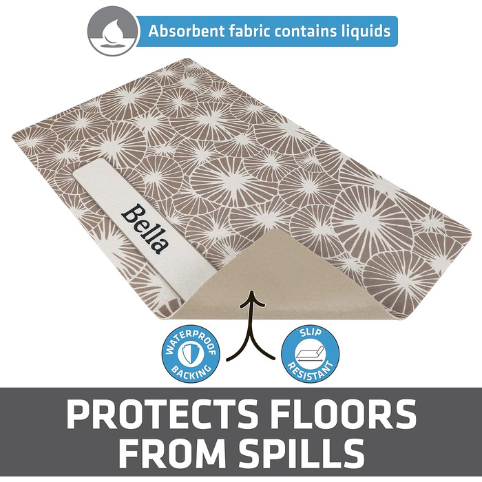 Drymate килимок для годівлі домашніх тварин - персоналізований килимок під миску для собак та котів (з перероблених волокон, можна прати в пральній машині), Paw Dots - Black Small (12' x 20'), Kahopo Grey