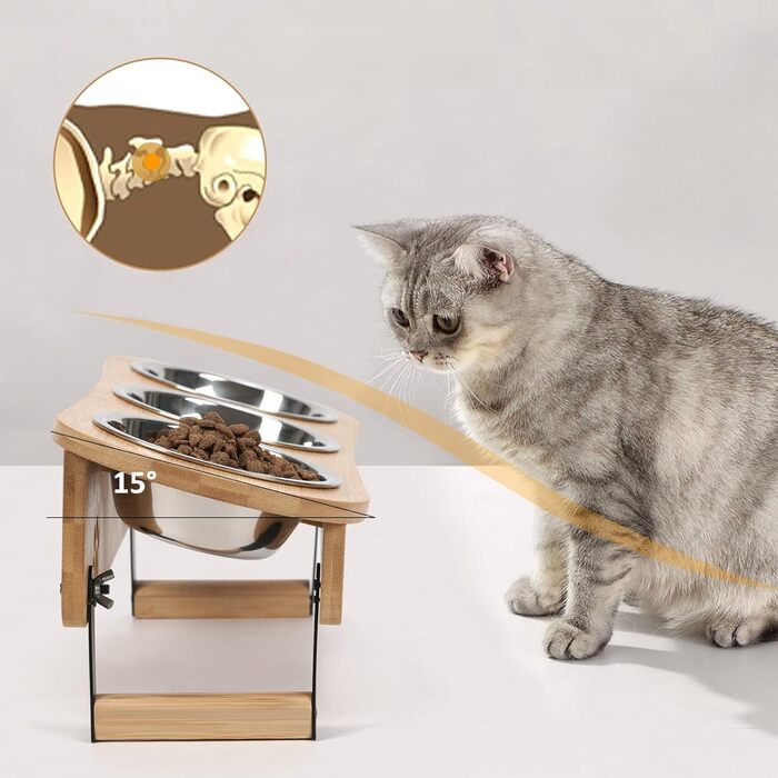Підвищені годівниці для котів Optyuwah - набір 3 шт. з регулюванням висоти, з нержавіючої сталі, для води та корму, підходять для котів та маленьких собак, жовті