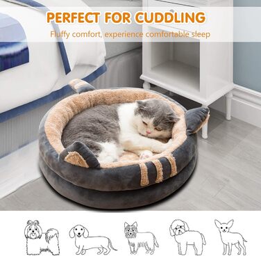 PETCUTE Лежак-будиночок для котів і собак, зимовий, м'який, із знімною подушкою, нековзка основа, праний, для котів, кошенят, цуценят