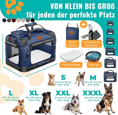 Транспортна переноска для собак та котів XXL Navyblue | Переноска для тварин 92x64x64cm з мискою та плечовим ременем