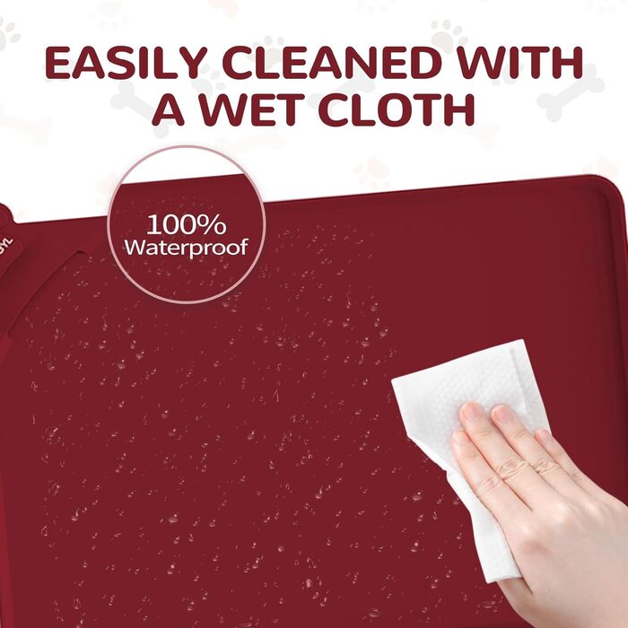 Водонепроникний килимок для годування домашніх тварин з високими бортиками, 55 x 38 см, силіконовий, нековзний, для собак, котів, запобігає розливанню води (Вулкан-червоний)