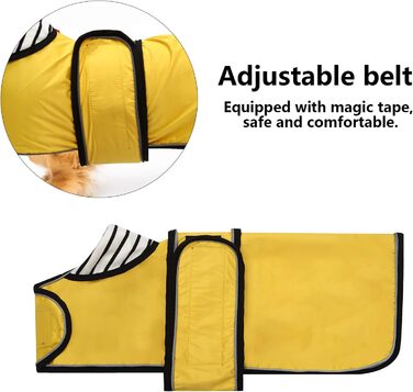 Жовтий дощовик для собак, регульований, водовідштовхуючий, для такс, з відбиваючими елементами, з реміннем на липучці, розмір M (довжина спини 42-45 см)