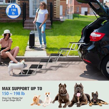 Сходинки для собак у машину, складні - до 113 кг, для великих собак, з антиковзким покриттям (метал та тканина, 6 ступенів, срібний)