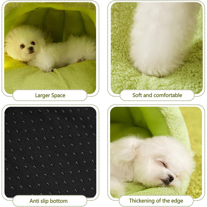 Кішка-будинок Galatée, тепле ліжко-будинок для котів та собак, м'яке ліжко для собак, затишний іглу для собак, миле картун-кімнатко для котів, ліжко для домашніх котів (L, Зелений) L Зелений