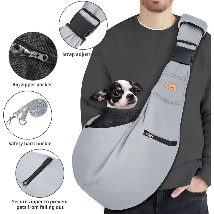 Слінг для собак та котів CUBY - переноска для тварин, слінг на одне плече, сірий, з підставкою для лап
