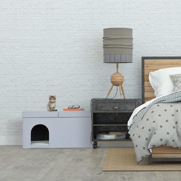 Складаний котячий будиночок Relaxdays, міцна пуф-лавка, меблі для котів, схованка для тварин, для дому, 38,5x74,5x37 см, сірий