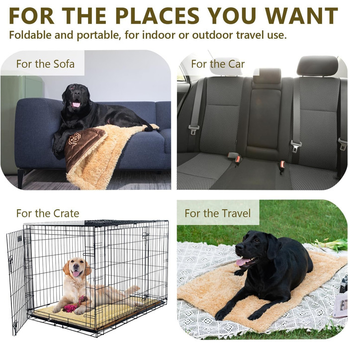 Килимок для собак, лежанка Comfy, великі породи, миється, плюш, стильний, лежанка для домашніх тварин, собача ковдра, двосторонній килимок (110x70cm) -2 (50x70cm, Коричневий-1)