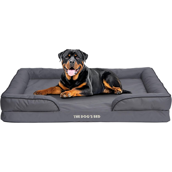 Ортопедичне ліжко для собак з ефектом пам'яті, водовідштовхувальне, велике, сіро-срібне, знімні чохли (XXL, сіре з чорним кантом)
