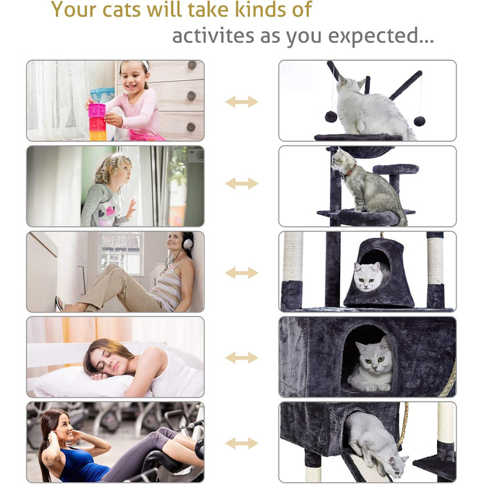 Котячий дім Meerveil XXL 210 см, стійкий когтеточка для великих котів, товста основа, 2 будиночки, сірий, високоякісний сизаль