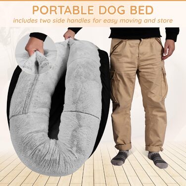 Крісло-мішок NESTROAD для собак та людей, 180x114x35 см, знімний чохол з штучного хутра, ковдра та подушка, сірий колір